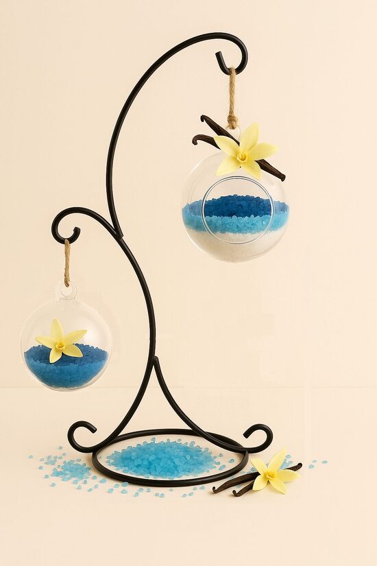 Stikla vāze ar dekoratīvo jūras sāli uz statīva VANIĻA, zils